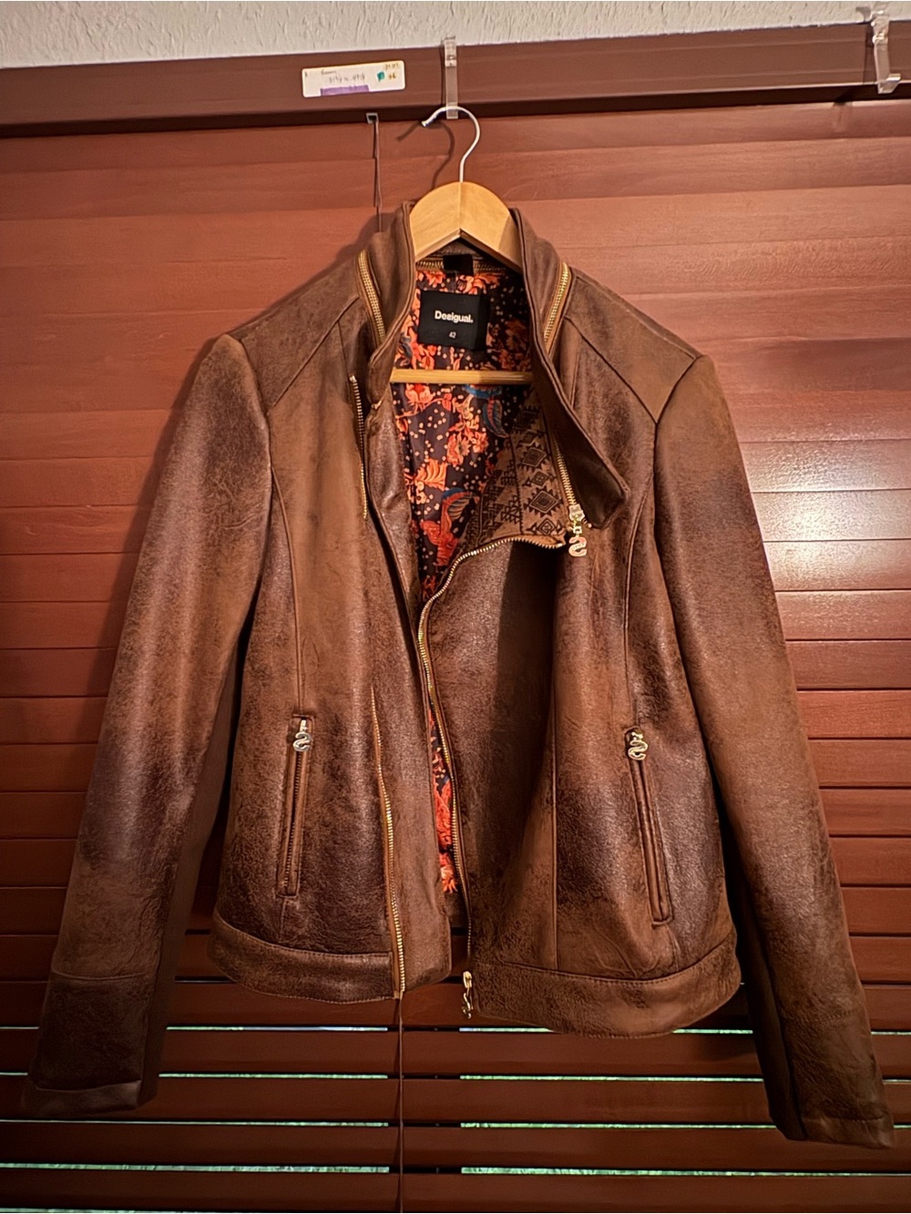 Desigual Brown Faux-Leather Moto Jacket